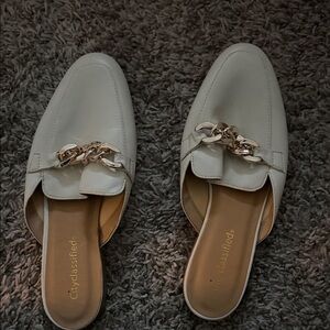 Cityclassified Women's Cream Mules with Gold Accent